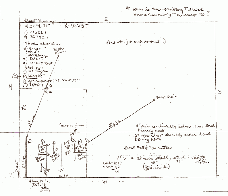 Handdrawn sketch of sewer vent in a house.